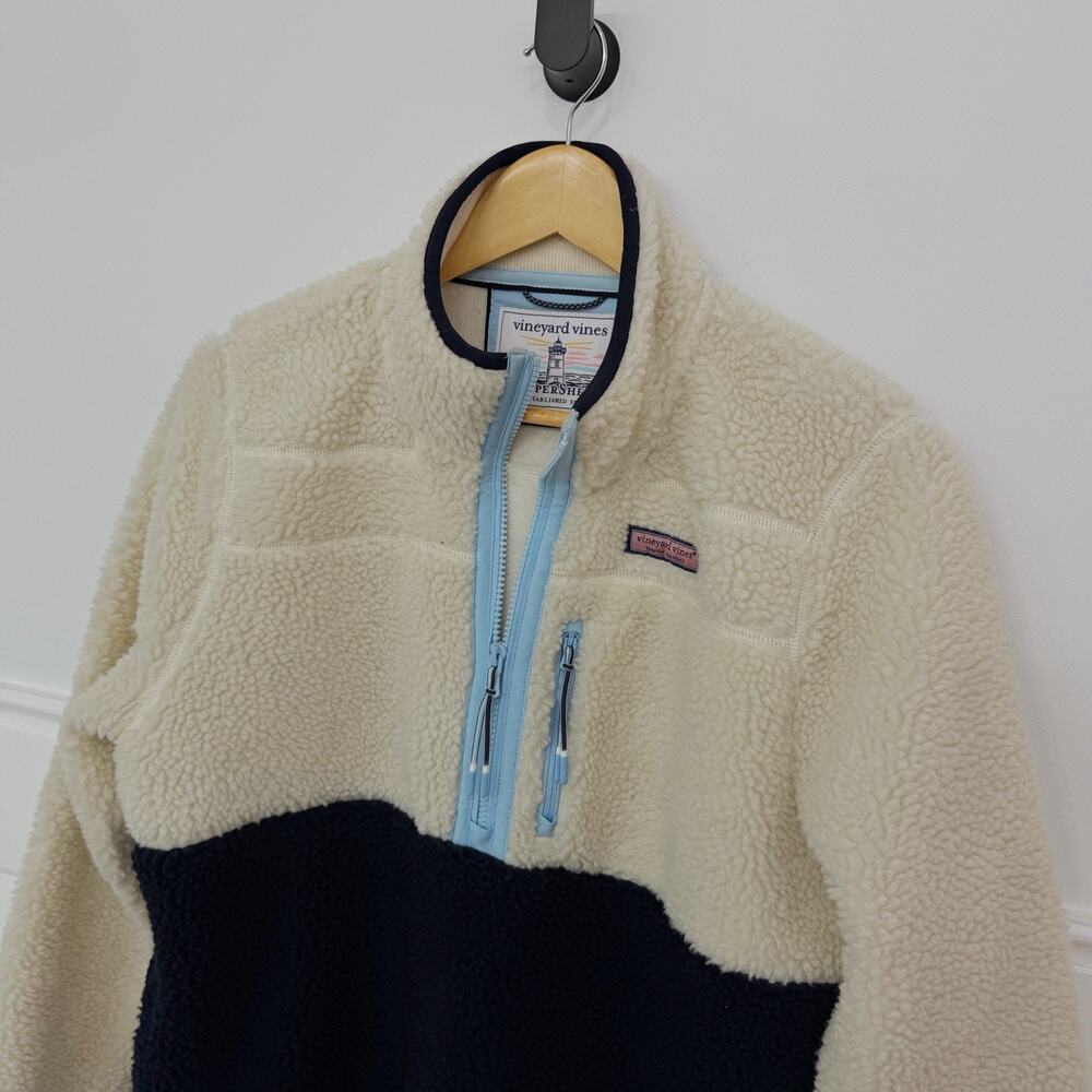 Vineyard Vines Shep Sherp Super Sherp Fleece Pullover Nautical Navy Cream M - Picture 2 of 7